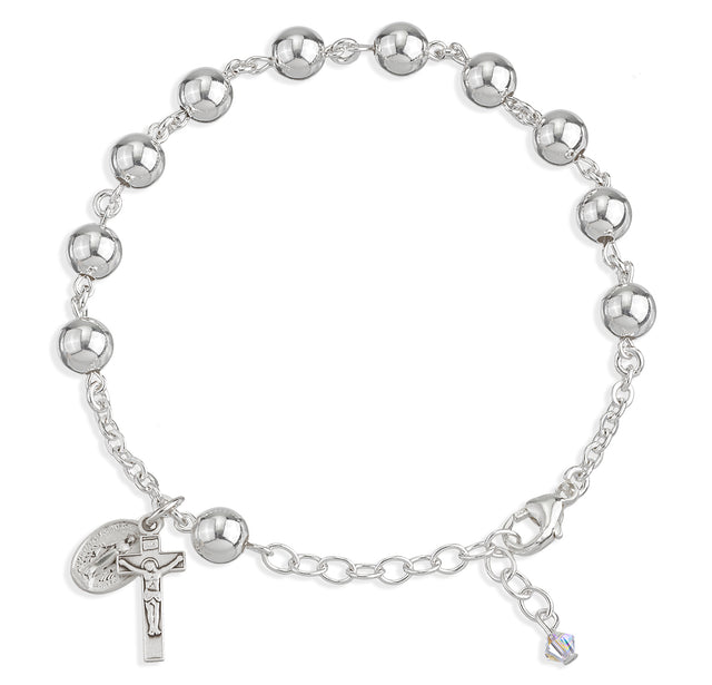 7mm High Polished Bead Rosary Bracelet, Sterling Silver
