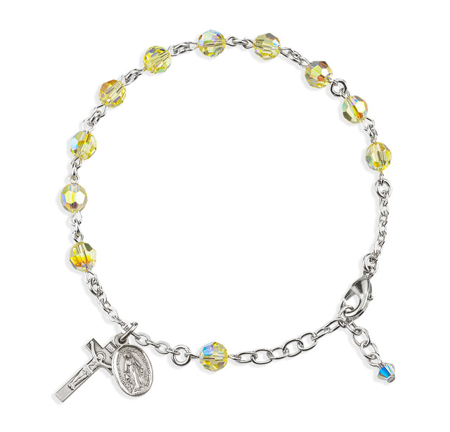 6mm Jonquil Swarovski Crystal Round Rosary Bracelet, Sterling Silver