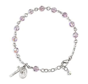 6mm Light Amethyst Swarovski Crystal Round Rosary Bracelet, Sterling Silver