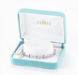 6mm Light Amethyst Swarovski Crystal Round Rosary Bracelet, Sterling Silver