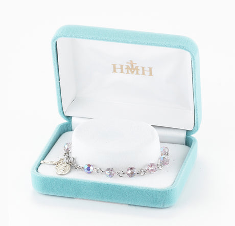 6mm Light Amethyst Swarovski Crystal Round Rosary Bracelet, Sterling Silver