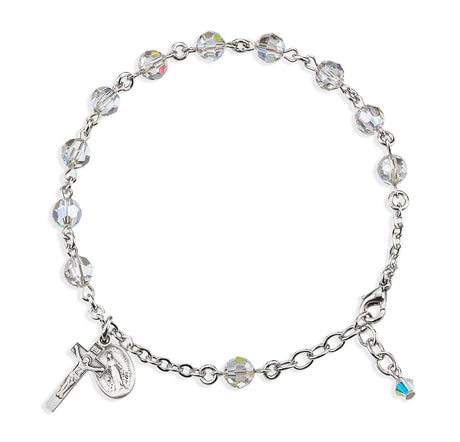 6mm Smoked Swarovski Crystal Round Rosary Bracelet, Sterling Silver