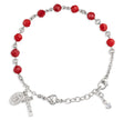 6mm Coral Swarovski Crystal Round Rosary Bracelet, Sterling Silver