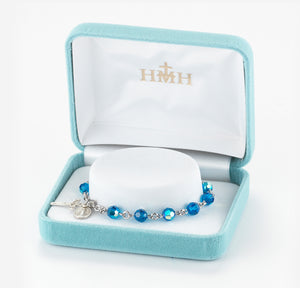 6mm Sapphire Swarovski Crystal Round Rosary Bracelet, Sterling Silver