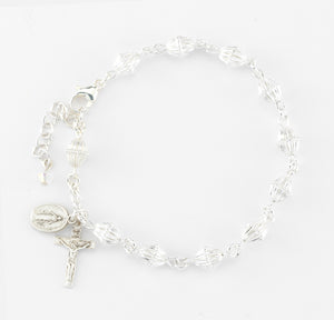 Bicone Corrugated Bead Rosary Bracelet, Sterling Silver