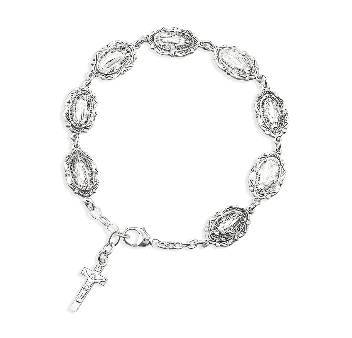 Ornate Miraculous Medal Link Bracelet, Sterling Silver