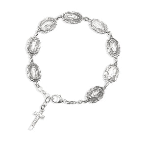 Ornate Miraculous Medal Link Bracelet, Sterling Silver