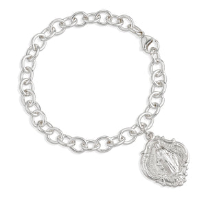 Hail Mary Miraculous Medal Charm Link Bracelet, Sterling Silver