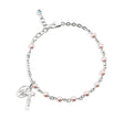 4mm Pink Swarovski Crystal Imitation Pearl Rosary Bracelet, Sterling Silver Medal and Crucifix