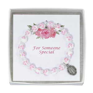 Pink Ceramic and Crystal Youth Stretch Bracelet