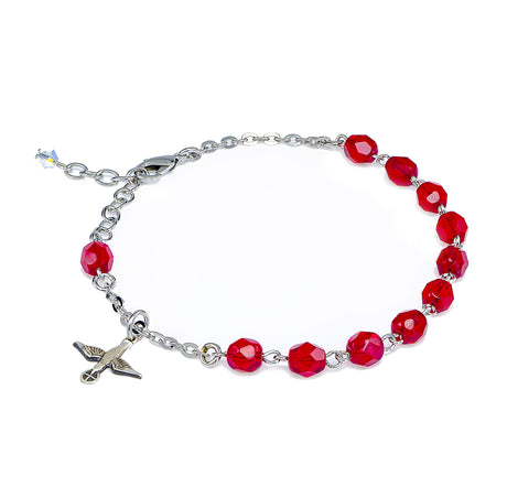 6mm Red Bead Holy Spirit Confirmation Bracelet, Sterling Silver Medal
