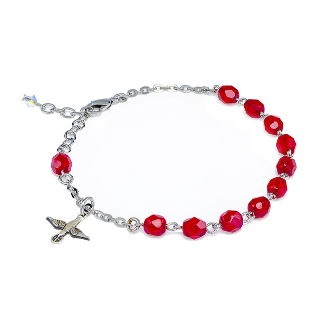 6mm Red Bead Holy Spirit Confirmation Bracelet, Sterling Silver Medal