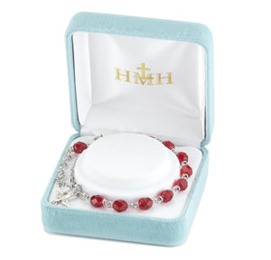 6mm Red Bead Holy Spirit Confirmation Bracelet, Sterling Silver Medal