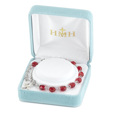 6mm Red Bead Holy Spirit Confirmation Bracelet, Sterling Silver Medal