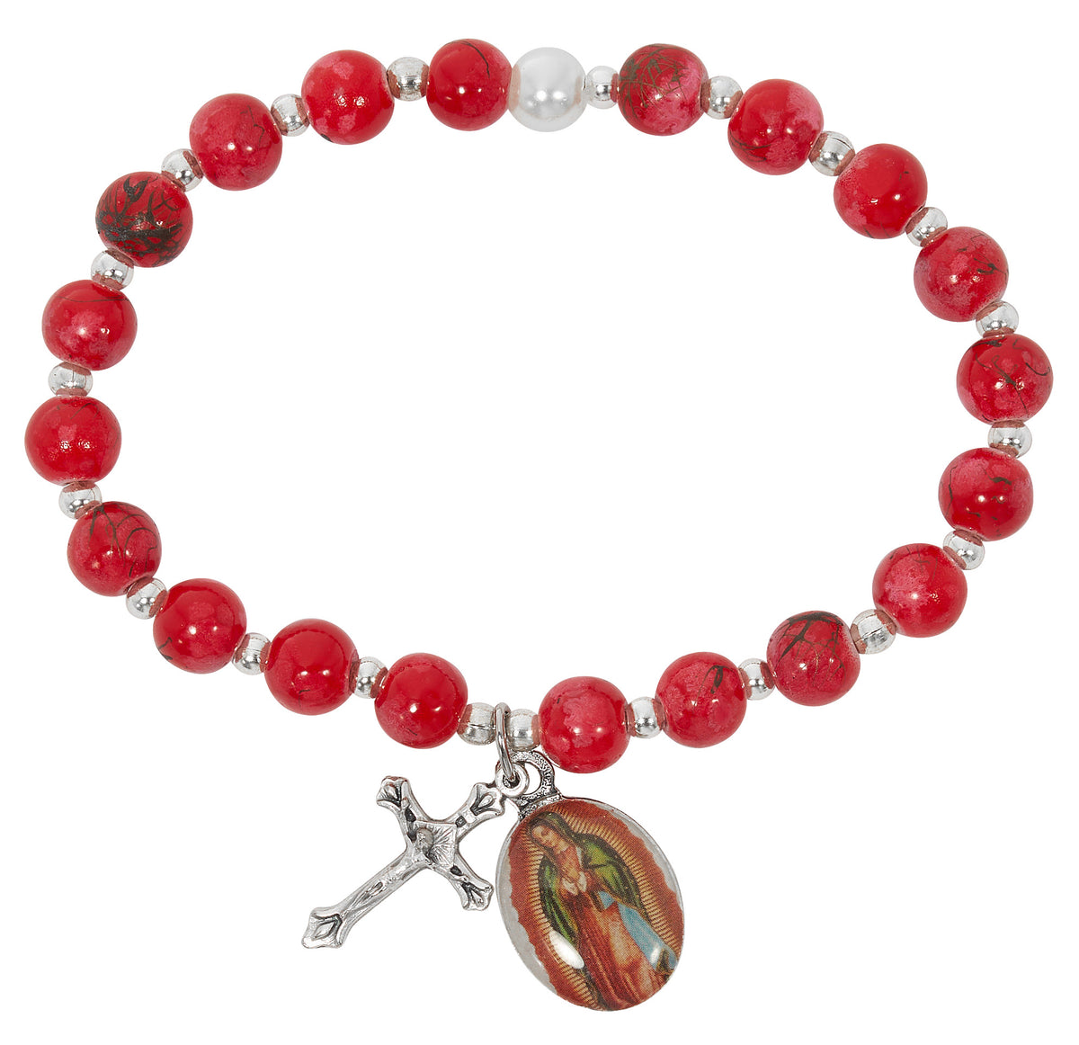 Red Glass Our Lady of Guadalupe Stretch Bracelet