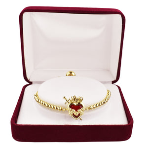 Sacred Heart and Immaculate Heart Red Heart Bolo Bracelet
