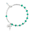 5mm Emerald Faceted Crystal Rosary Bracelet, Sterling Silver Medal and Crucifix