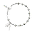 5mm Metallic Silver Faceted Crystal Rosary Bracelet, Sterling Silver Medal and Crucifix