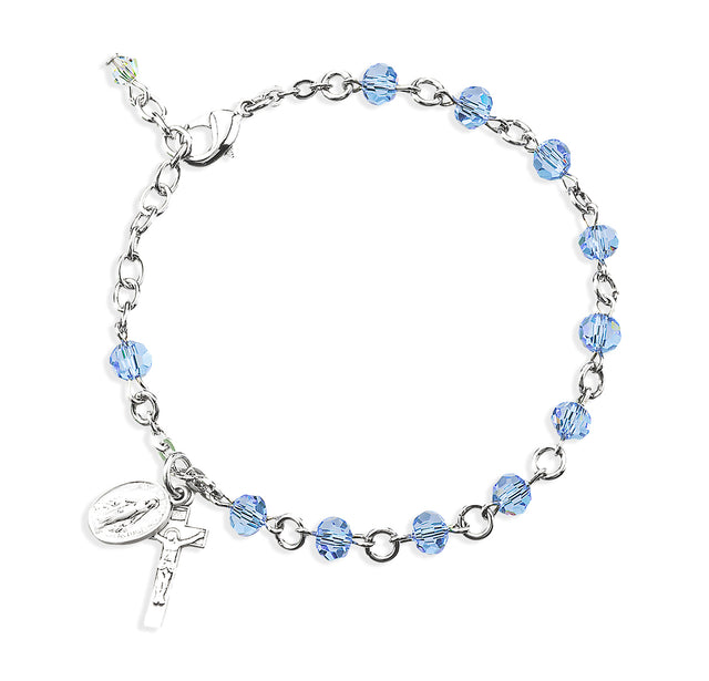5mm Violet Faceted Crystal Rosary Bracelet, Sterling Silver Medal and Crucifix