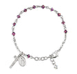 4mm Amethyst Swarovski Crystal Rondelle Rosary Bracelet, Sterling Silver Medal and Crucifix