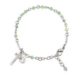 4mm Chrysolite Swarovski Crystal Rondelle Rosary Bracelet, Sterling Silver Medal and Crucifix
