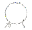 4mm Aurora Borealis Swarovski Crystal Rondelle Rosary Bracelet, Sterling Silver Medal and Crucifix