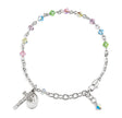 4mm Multi-Color Swarovski Crystal Rondelle Rosary Bracelet, Sterling Silver Medal and Crucifix