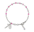 4mm Pink Swarovski Crystal Rondelle Rosary Bracelet, Sterling Silver Medal and Crucifix