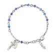4mm Sapphire Swarovski Crystal Rondelle Rosary Bracelet, Sterling Silver Medal and Crucifix