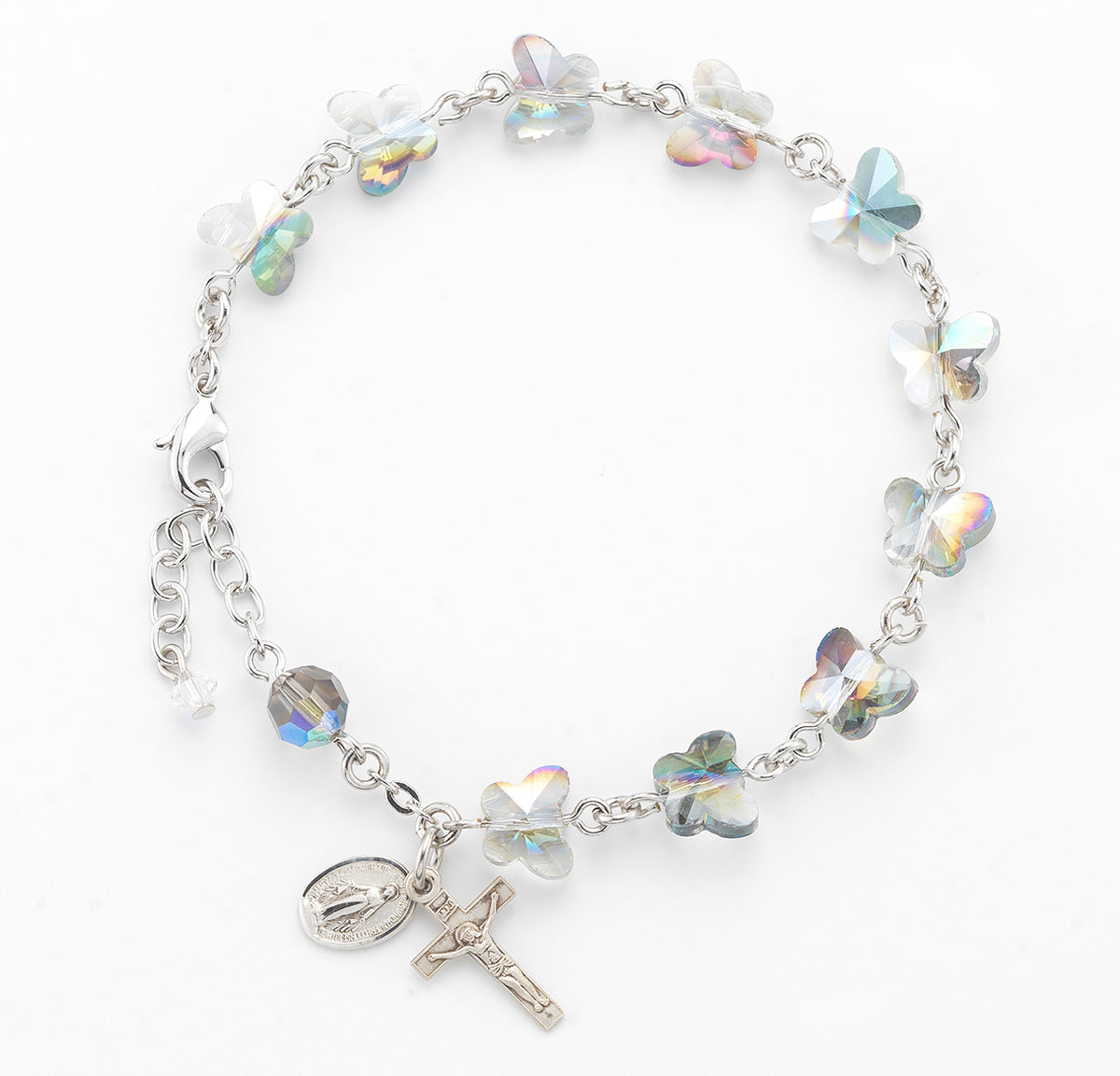 8mm Vitriol Butterfly Rosary Bracelet, Sterling Silver Medal and Crucifix