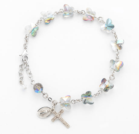 8mm Vitriol Butterfly Rosary Bracelet, Sterling Silver Medal and Crucifix