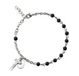 4mm Genuine Onyx Round Rosary Bracelet, Sterling Silver Medal and Crucifix