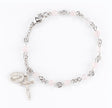 4mm Genuine Rose Quartz Round Rosary Bracelet, Sterling Silver Medal and Crucifix