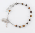 4mm Genuine Tiger Eye Round Rosary Bracelet, Sterling Silver Medal and Crucifix