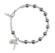 6mm Genuine Hematite Round Rosary Bracelet, Sterling Silver Medal and Crucifix