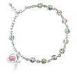6mm Rose Embedded Murano Glass Rosary Bracelet, Sterling Silver Medal and Crucifix