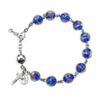 10mm Blue Rose Embedded Glass Rosary Bracelet, Sterling Silver Medal and Crucifix