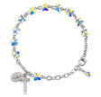 6mm Aurora Borealis Swarovski Crystal Butterfly Rosary Bracelet, Sterling Silver Medal and Crucifix