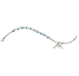 First Communion Rosary Bracelet, 6mm Aurora Borealis Swarovski Crystal Butterfly, Sterling Silver Chalice