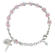6mm Light Rose Swarovski Crystal Butterfly Rosary Bracelet, Sterling Silver Medal and Crucifix