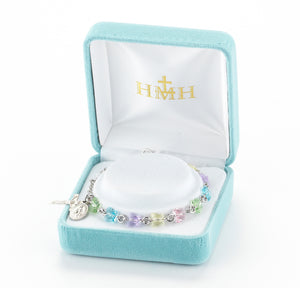 6mm Multi-Color Swarovski Crystal Butterfly Rosary Bracelet, Sterling Silver Medal and Crucifix
