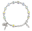 4mm Aurora Borealis Swarovski Crystal Rosary Bracelet, Sterling Silver Medal and Crucifix