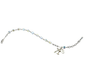 First Communion Rosary Bracelet, 4mm Aurora Borealis Swarovski Crystal Cube, Sterling Silver Chalice