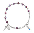 6mm Amethyst Swarovski Crystal Round Rosary Bracelet, Sterling Silver Medal and Crucifix