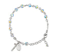 6mm Aurora Borealis Swarovski Crystal Round Rosary Bracelet, Sterling Silver Medal and Crucifix