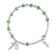 6mm Erinite Swarovski Crystal Round Rosary Bracelet, Sterling Silver Medal and Crucifix
