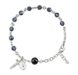 6mm Graphite Swarovski Crystal Round Rosary Bracelet, Sterling Silver Medal and Crucifix