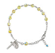 6mm Jonquil Swarovski Crystal Round Rosary Bracelet, Sterling Silver Medal and Crucifix