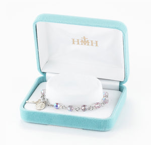 6mm Light Amethyst Swarovski Crystal Round Rosary Bracelet, Sterling Silver Medal and Crucifix