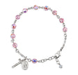 6mm Light Rose Swarovski Crystal Round Rosary Bracelet, Sterling Silver Medal and Crucifix